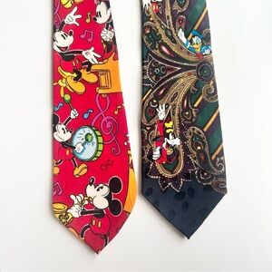 (2) VTG Disney Mickey Mouse Goofy Donald Silk Ties Instruments Music Paisley 90s